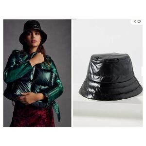 NWT Anthropolie Black Quilted Puffer Bucket Hat - Women’s One Size - Shiny